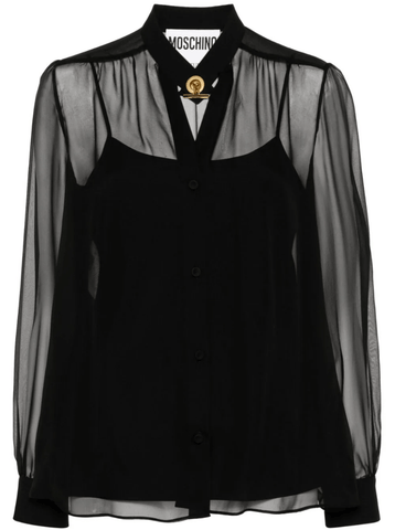 T-bar fastening silk blouse in black
