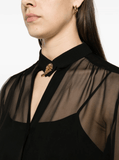 T-bar fastening silk blouse in black
