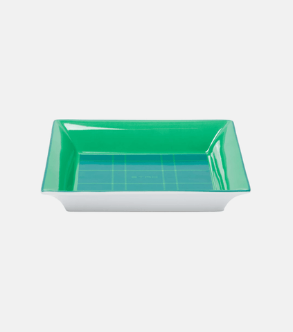 Checked porcelain tray in green