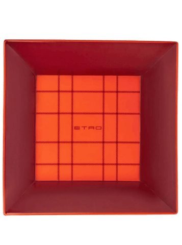 Checked porcelain tray in red