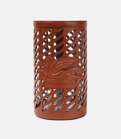 Leather-trimmed glass vase