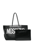logo-print interwoven leather tote bag