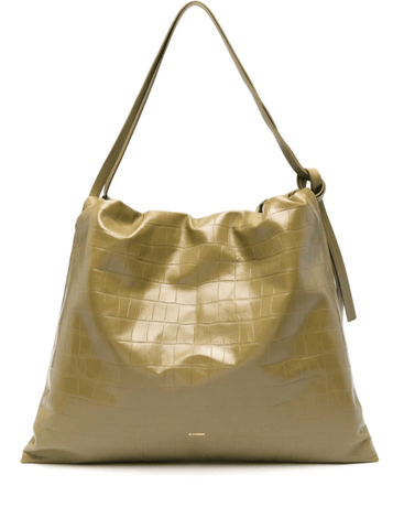 crocodile-effect green shoulder bag