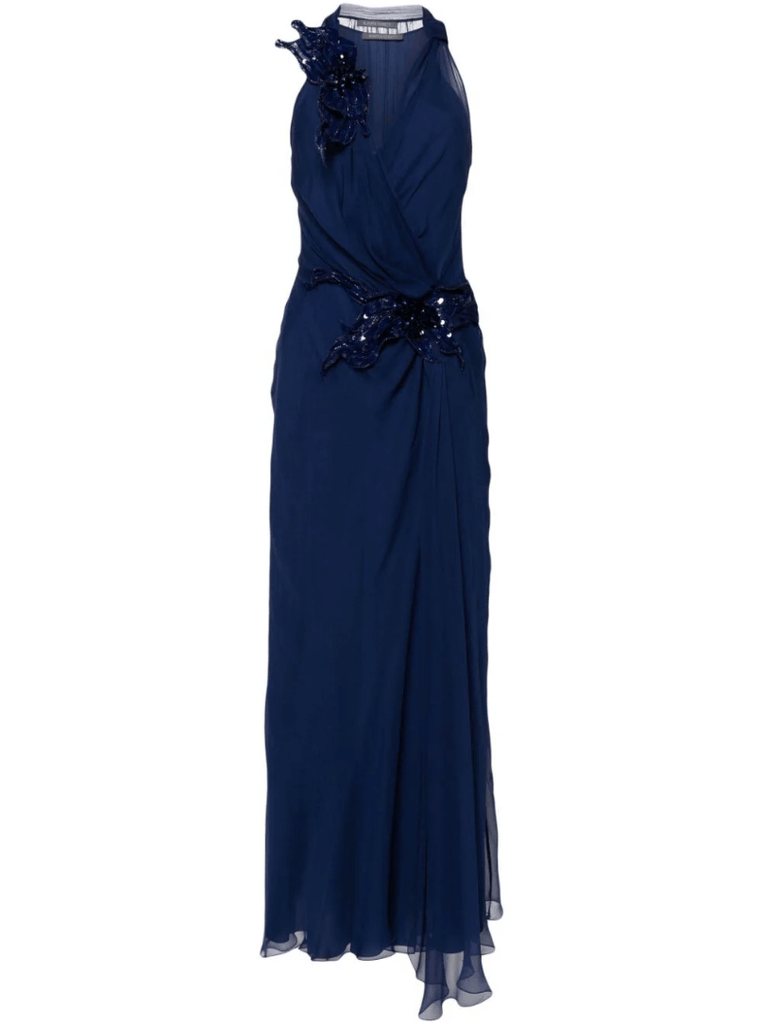 appliqu-detail silk navy blue dress AlbertaFerretti D'Adlia appliqu-detail silk navy blue dress AlbertaFerretti D'Adlia