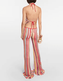 Striped low-rise flared pants