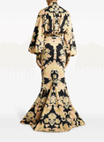 paisley-print ruched gown
