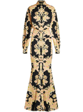 paisley-print ruched gown