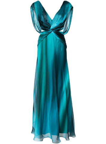 cut-out plissé gown in blue