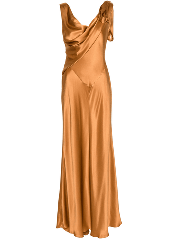 draped-detail cognac long dress