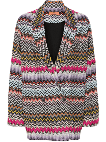 zigzag-woven double-breasted blazer
