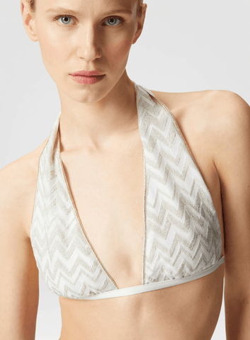 White metallic crochet-knit bikini