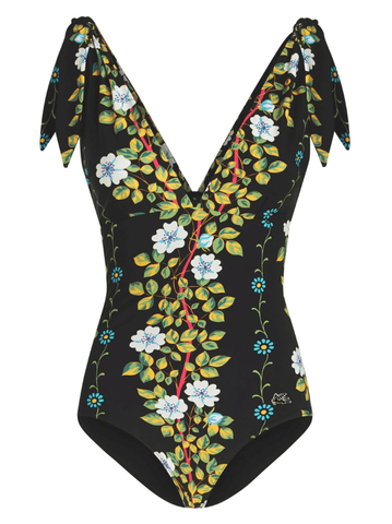 floral-print V-neck swimsuit