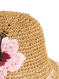 floral-embroidered raffia bucket hat