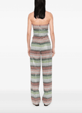 Long bustier jumpsuit in gradient zigzag knit with sequins