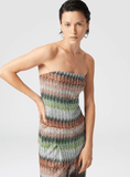 Long bustier jumpsuit in gradient zigzag knit with sequins