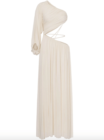 Draped viscose blend jersey long dress in white
