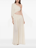Draped viscose blend jersey long dress in white