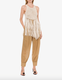 Suede webbing top with bangs