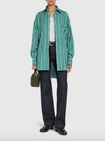 Striped cotton poplin shirt in green
