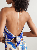 Cropped printed silk-twill halterneck top