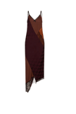 Asymmetrical Patchwork Satin brown Dress