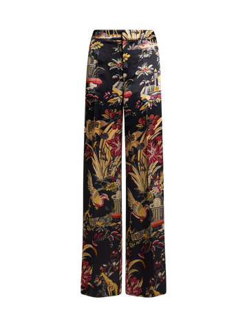 Envers satin trousers with flower and animal motif