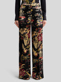 Envers satin trousers with flower and animal motif