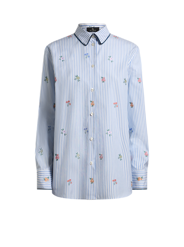 Striped cotton shirt with flowers