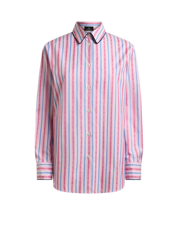 Pink and blue striped cotton shirt