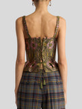 Jacquard corset top with floral medallion motif