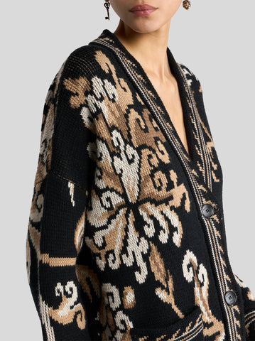 Jacquard-knit wool cardigan