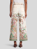 Belted printed wide-leg jeans