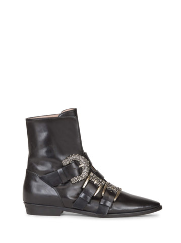 decorative side-buckle ankle boots