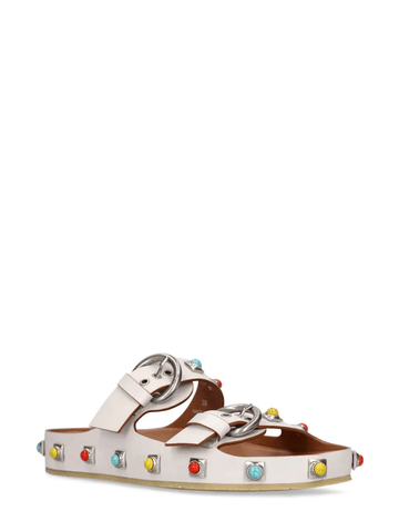 Leather buckle white sandals
