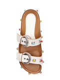 Leather buckle white sandals