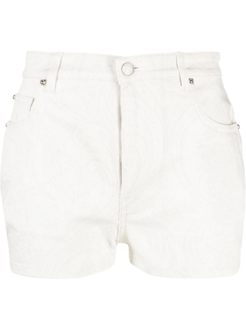 paisley-print denim shorts in white