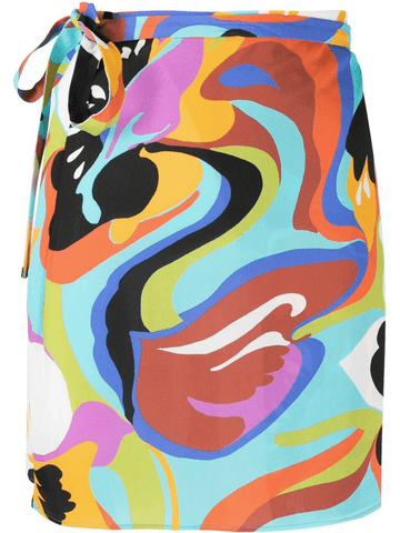painterly-print wrap skirt
