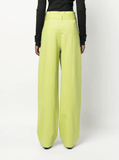 belted lime green trousers